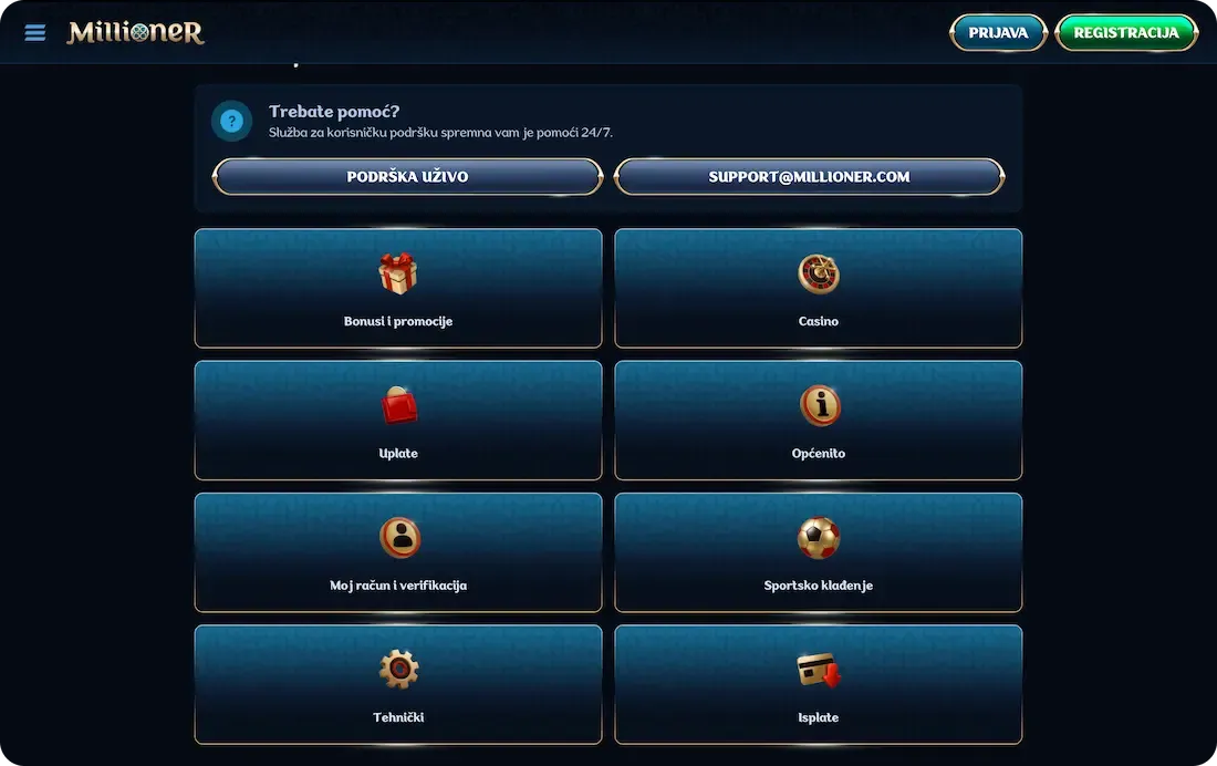 millioner casino česta pitanja