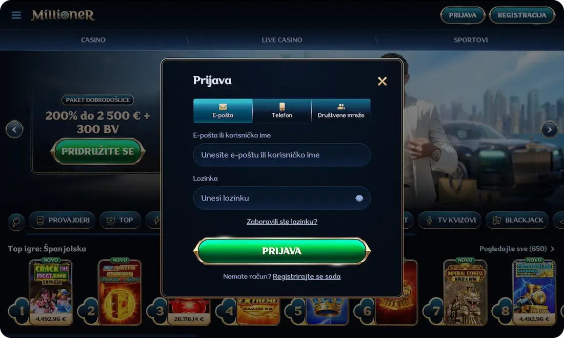millioner casino prijava
