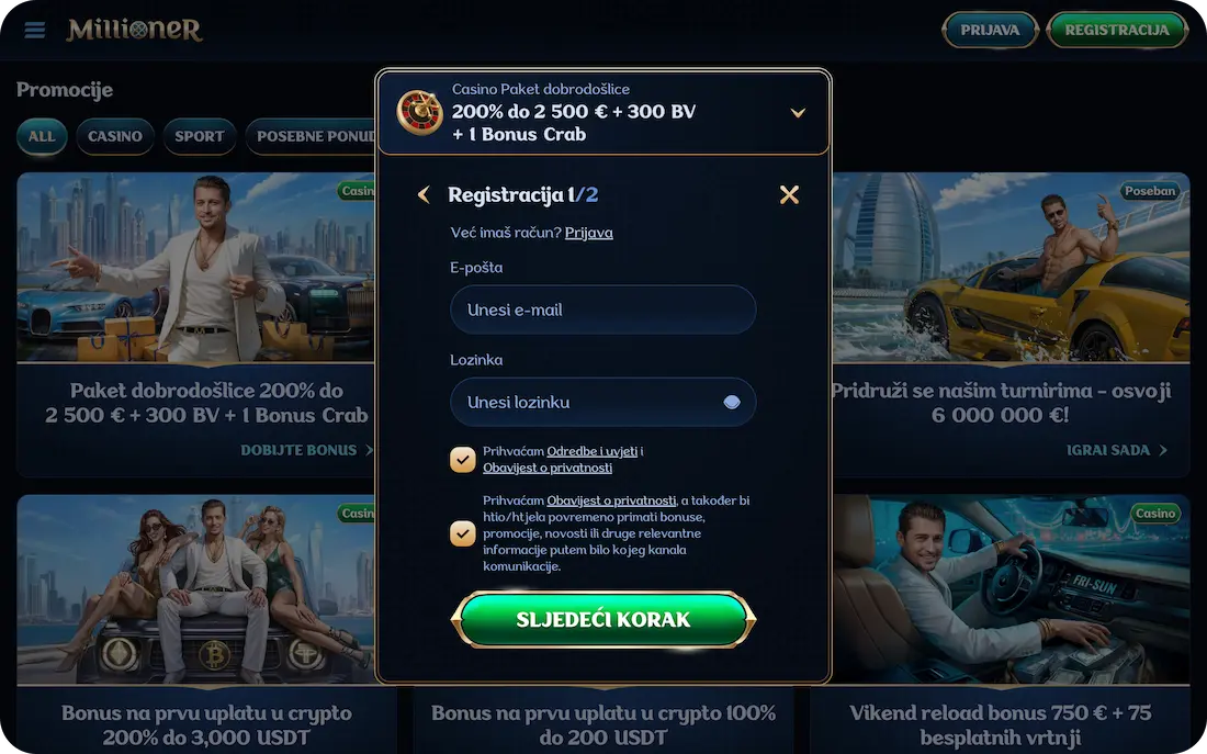 millioner casino registracija